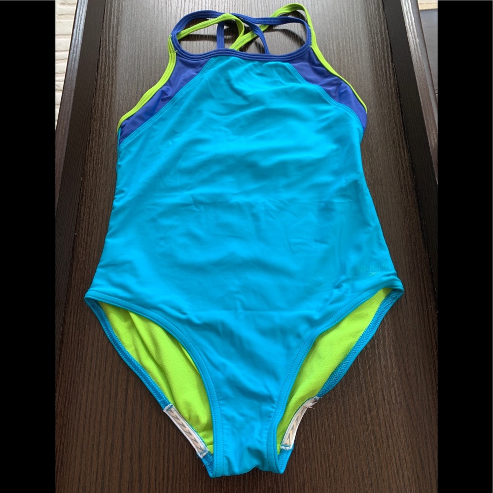 Speedo Girls' Crossback Splice One Piece Swimsuit